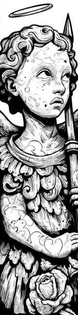 Free angel bookmark to color featuring short hair angel with spear